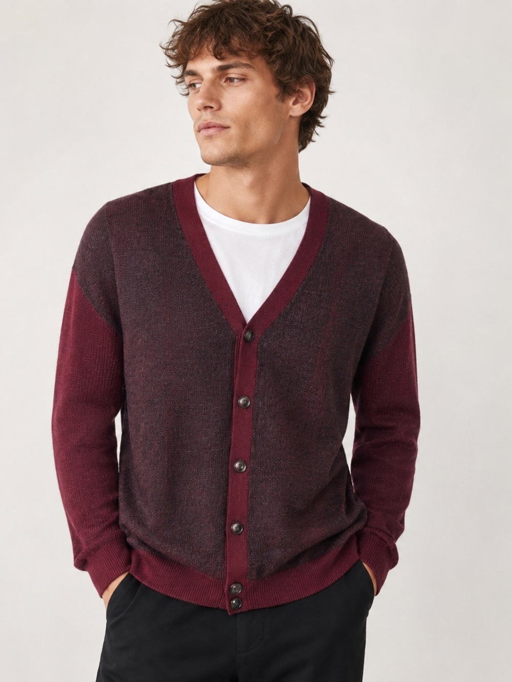 Turnbury Mens XL Merino Wool Blend Burgundy Cardigan Sweater Grandpacore